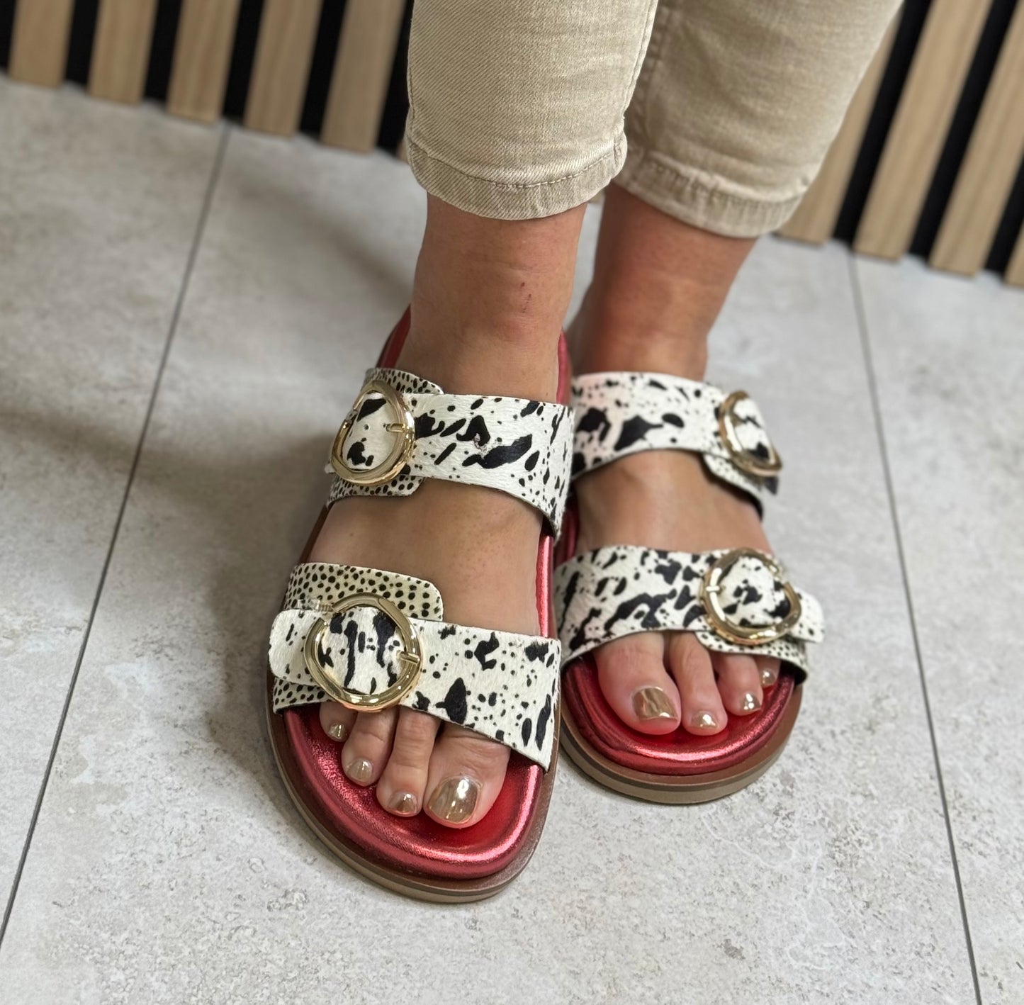 Gioseppo - 'Carney' Animal Print/Red Metallic Leather Sandal