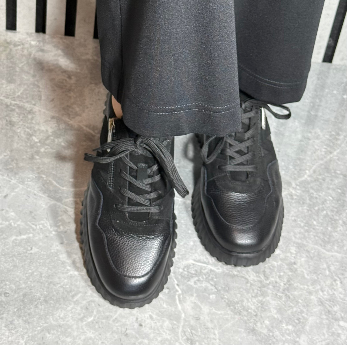 Wonders - A-4424  Black Combo Leather Trainer