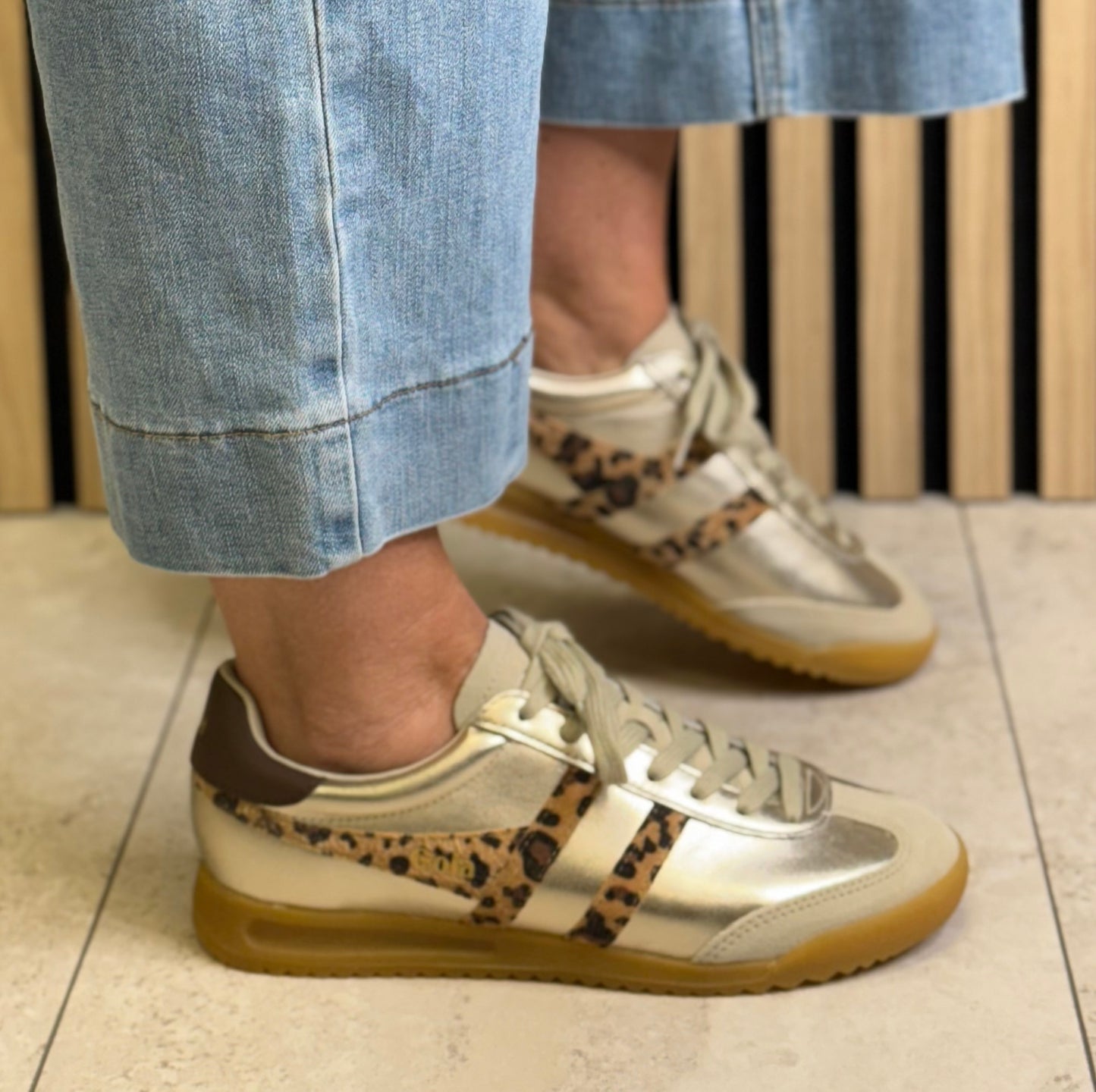 Gola - ‘Torpedo Glimmer Safari' Gold/Leopard/Dark Brown Trainer