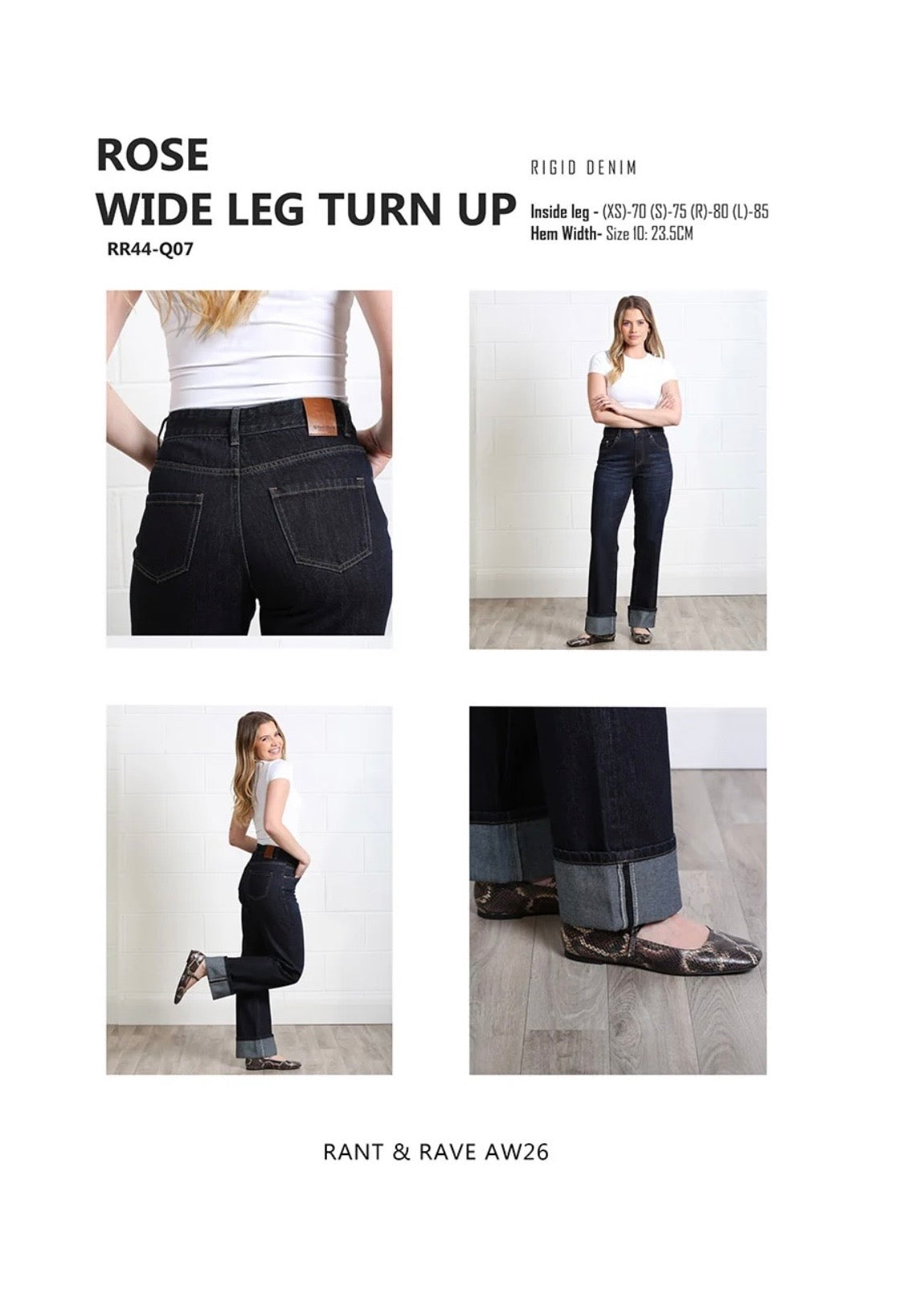 Rant & Rave - 'Rose’ Raw Denim Turn Up Straight Jean