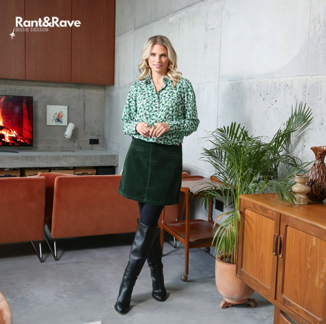 Rant & Rave - 'Ora’ Forest Green Cord Skirt