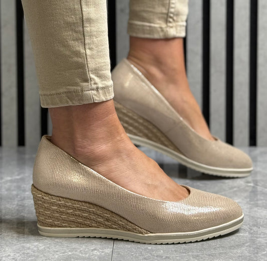 Tamaris - Light Gold Espadrille Wedge Shoe