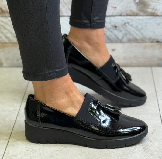 Jana - Black Patent Tassel Loafer