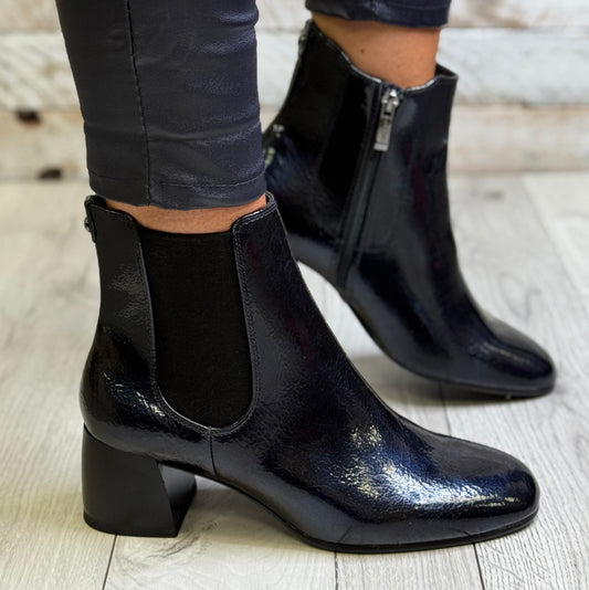 Tamaris - Navy Patent Gusset Boot