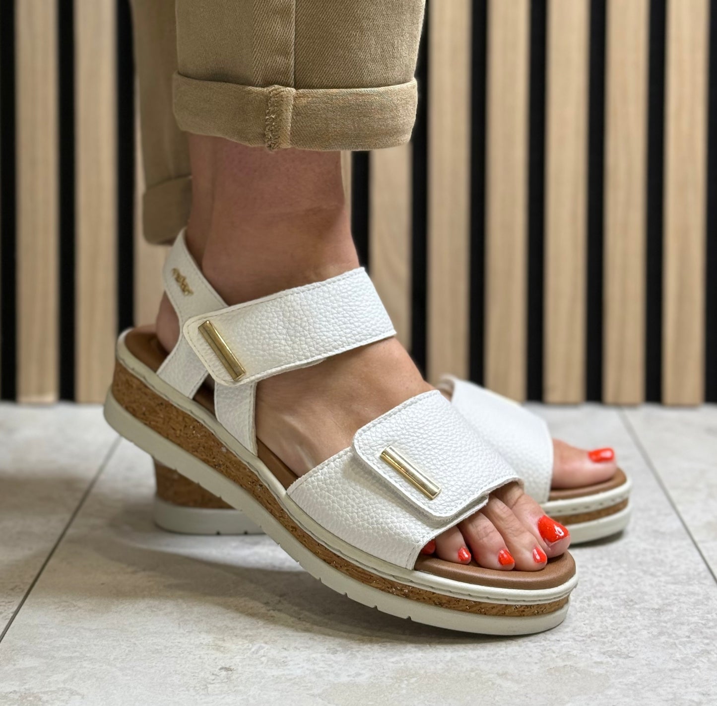 Rieker - White Velcro Strap Sandal