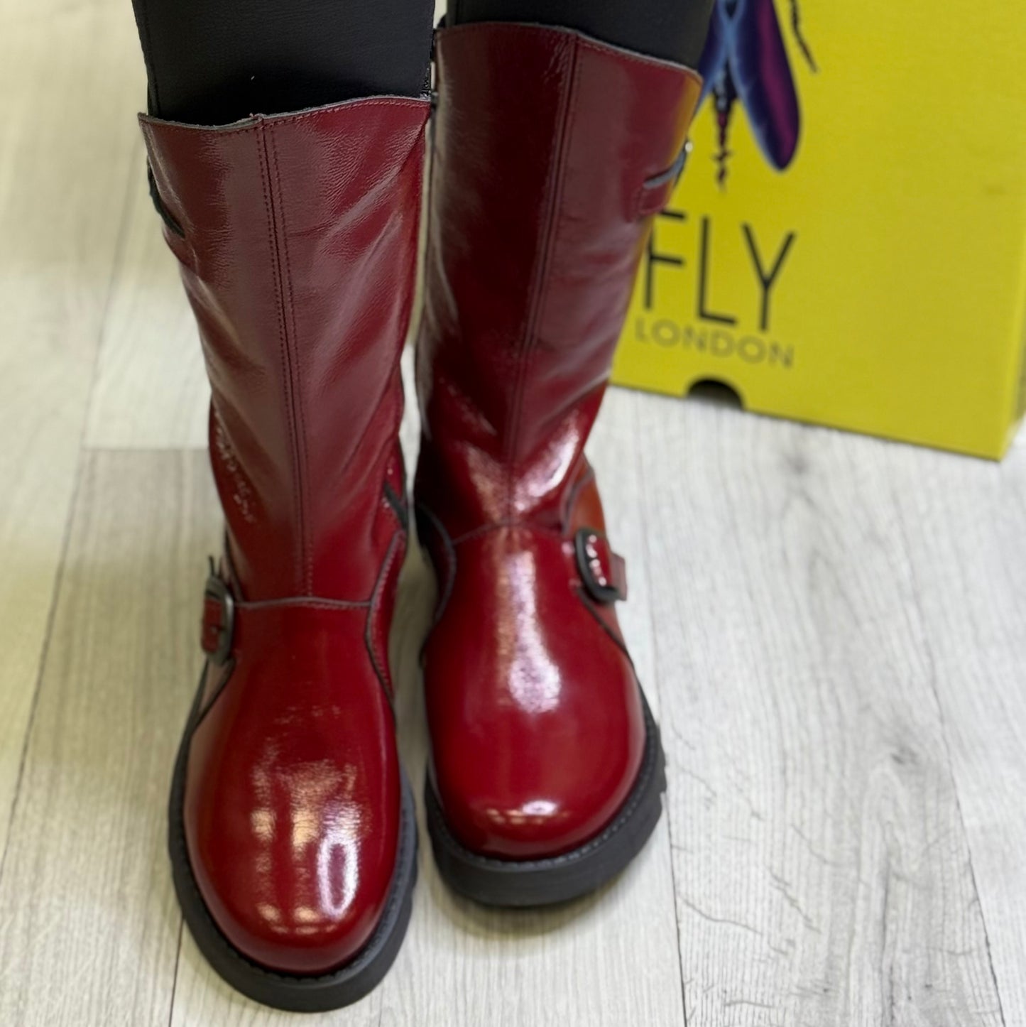 Fly London - Red Patent Mid Leather Boot