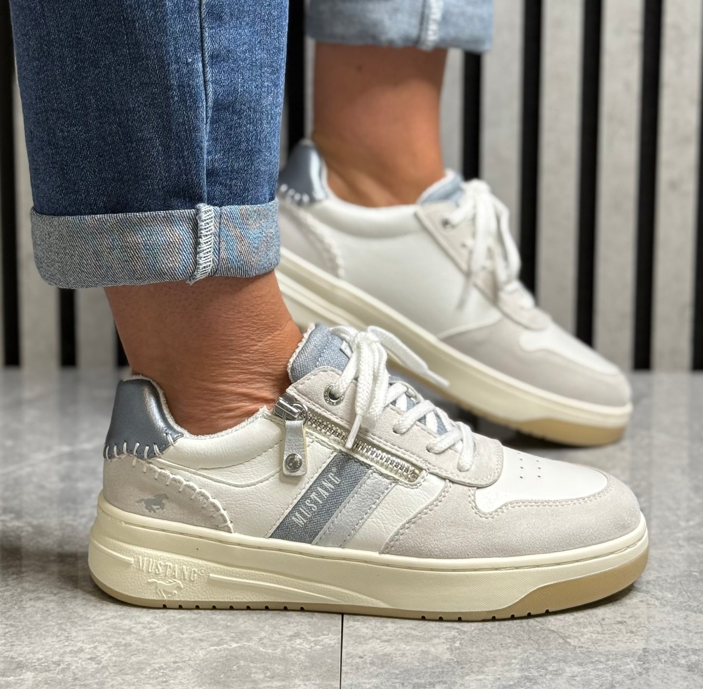 Mustang - White/Denim Blue Combo Trainer