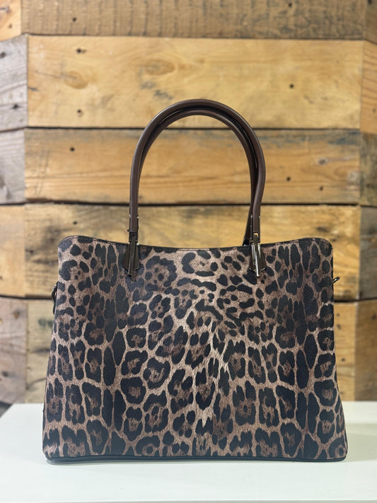 hannah k - 'Victoria' Brown Leopard Combo Handbag
