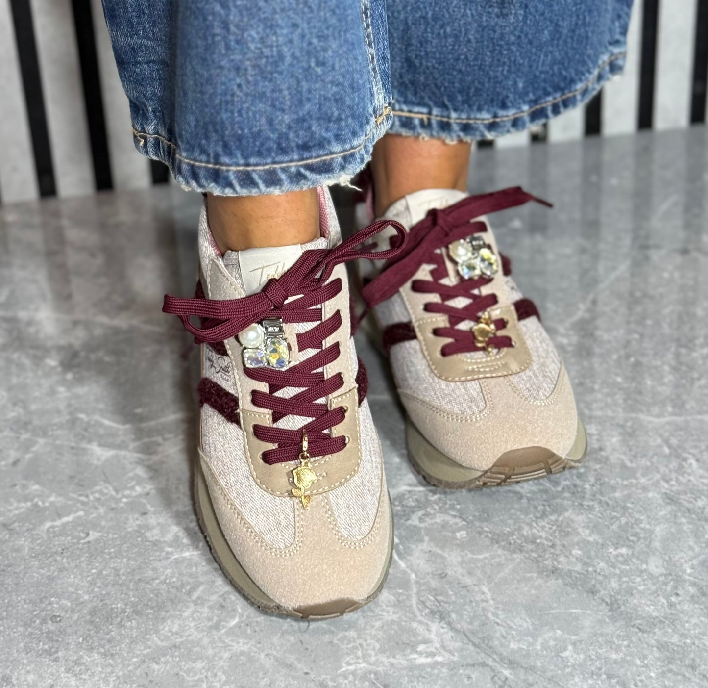 Teddy Smith -  Beige/Burgundy Charm Detailed Trainer (121126)