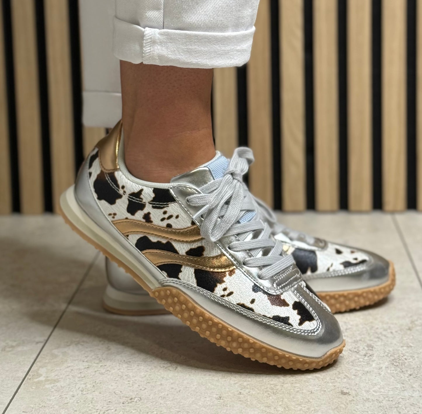 Gioseppo - 'Gering' Cow Print Metallic Leather Trainer