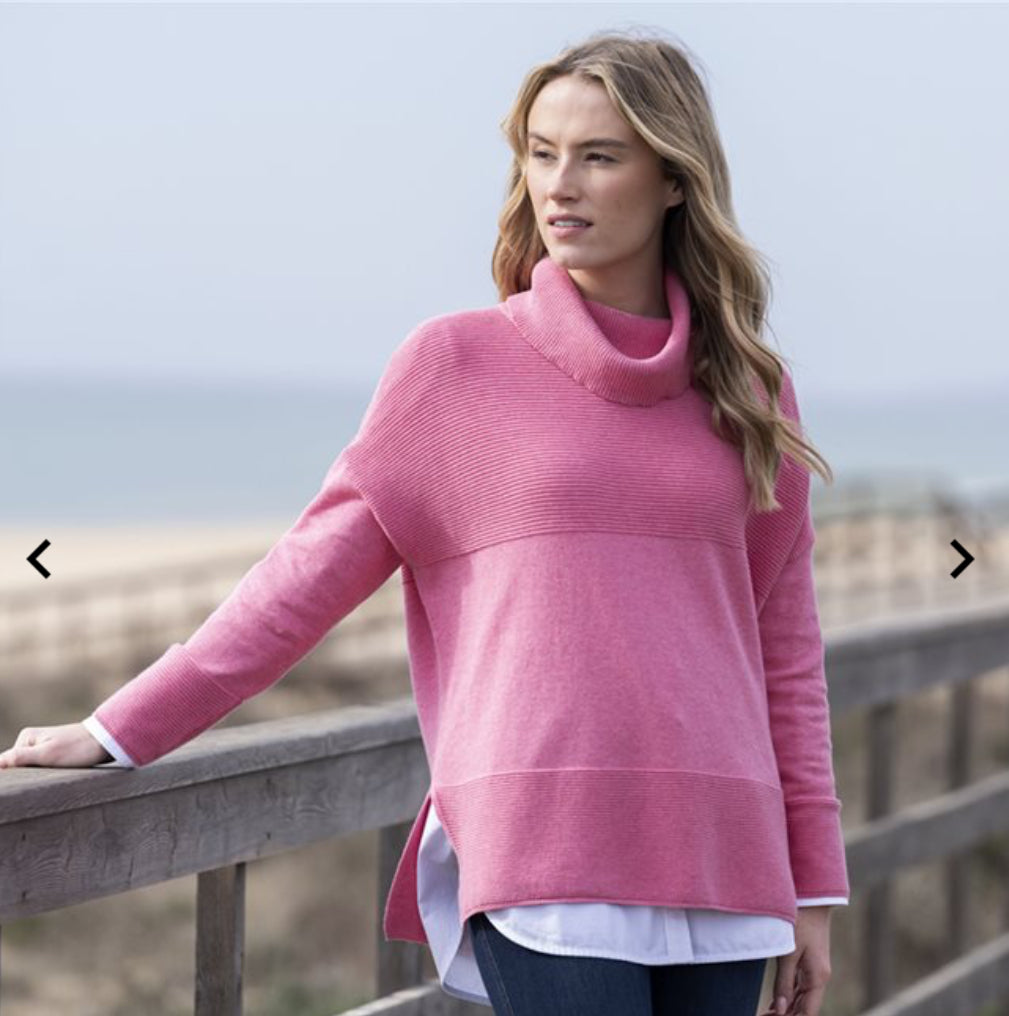 Marble - Pink Cowl Neck Ribbed Jumper