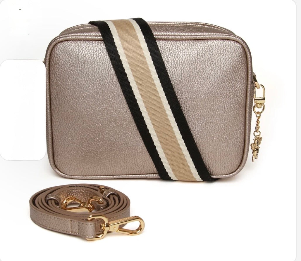 Alice Wheeler - Soho Bronze Crossbody (Black Stripe Strap)
