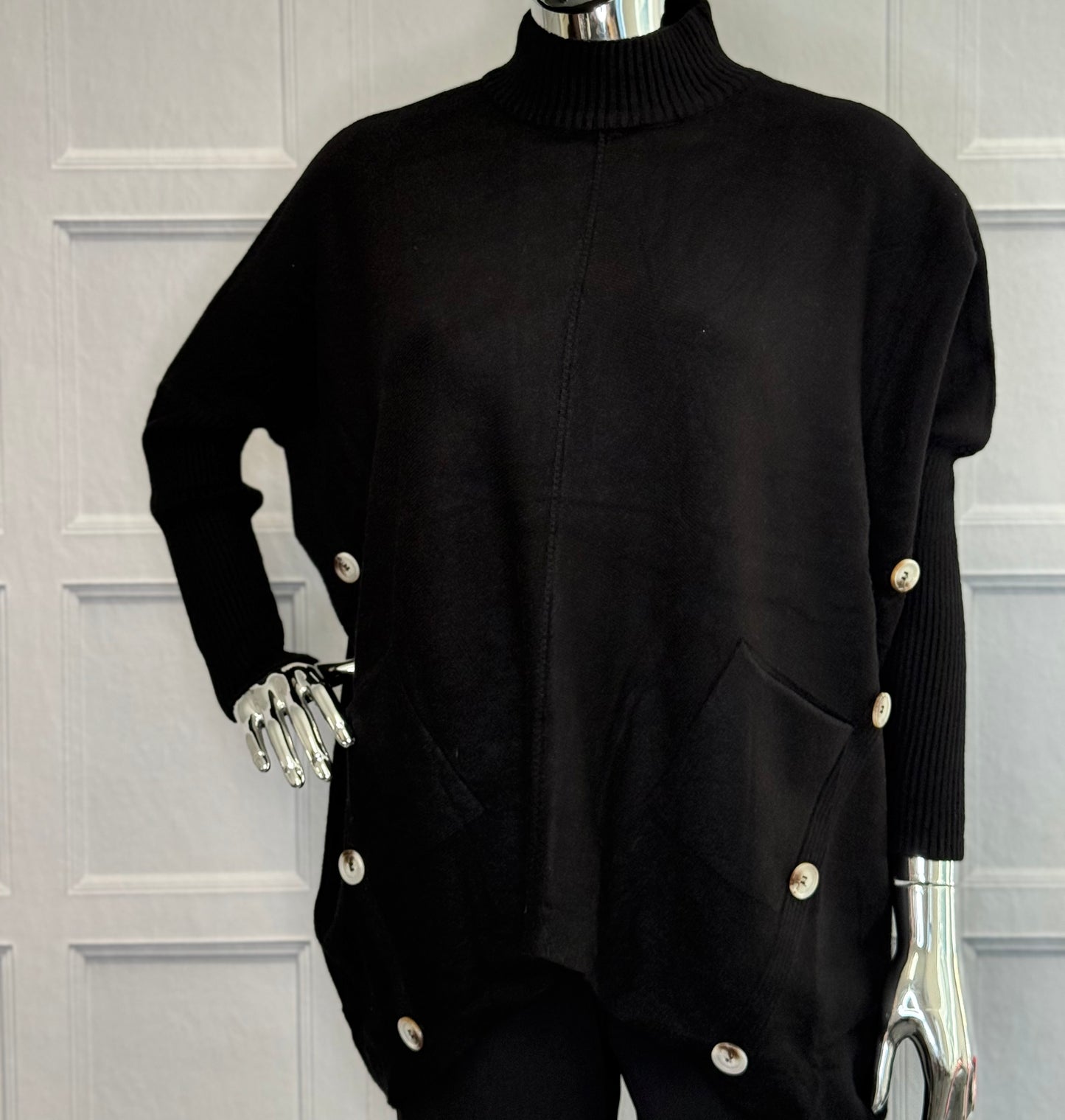 Black Button Detail Oversized Knit