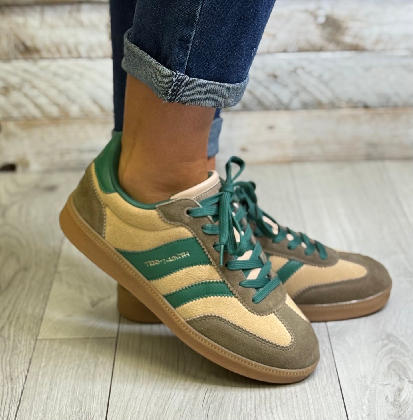 Teddy Smith -  Beige/Green Combo Suede Trainer (120235)