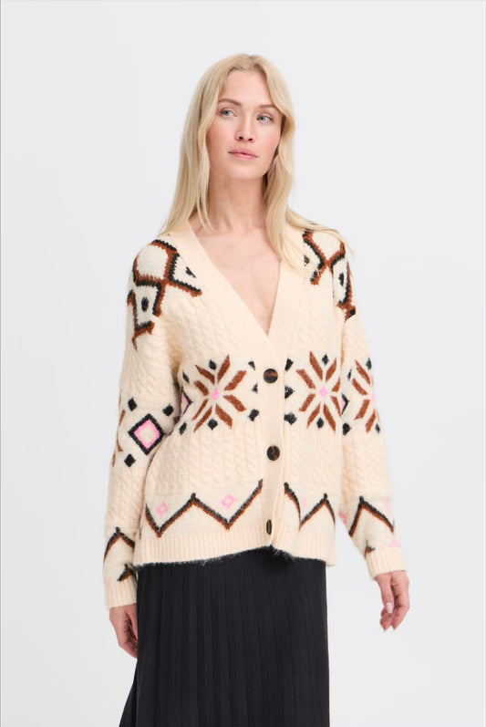 b.young - Cream Pattern Cardigan