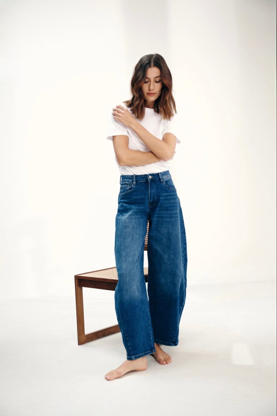 Dark Blue Barrel Loose Jeans (Extra Balloon)
