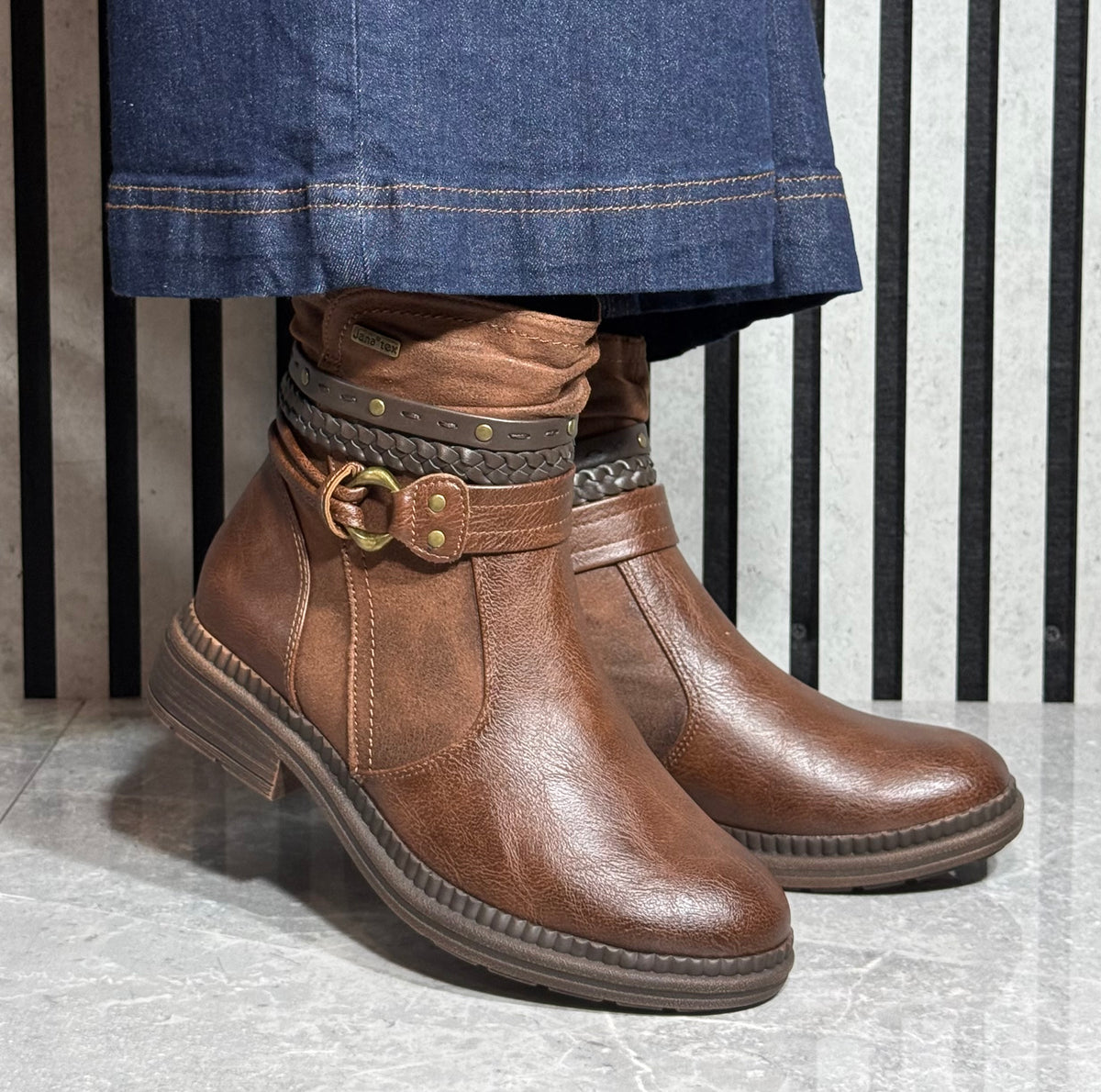 Jana - Cognac Strap Detail Boot