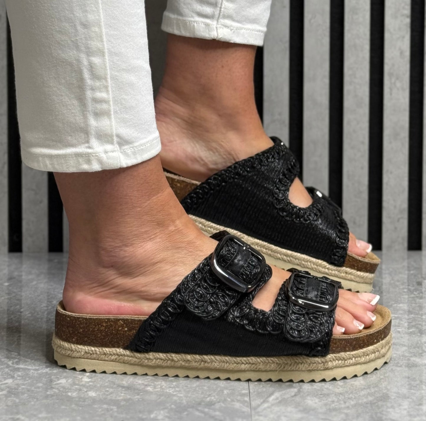 Xti - Black Double Buckle Sandal (145072)