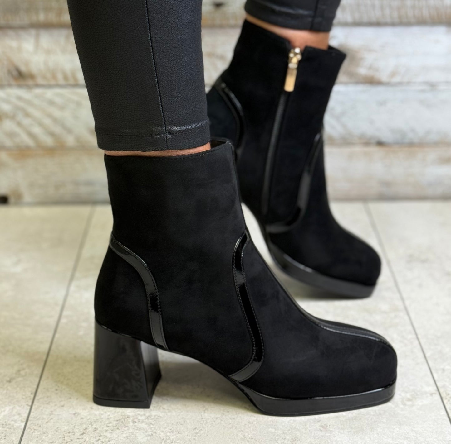 Dancing Matilda - Black Suede Block Heel Boot