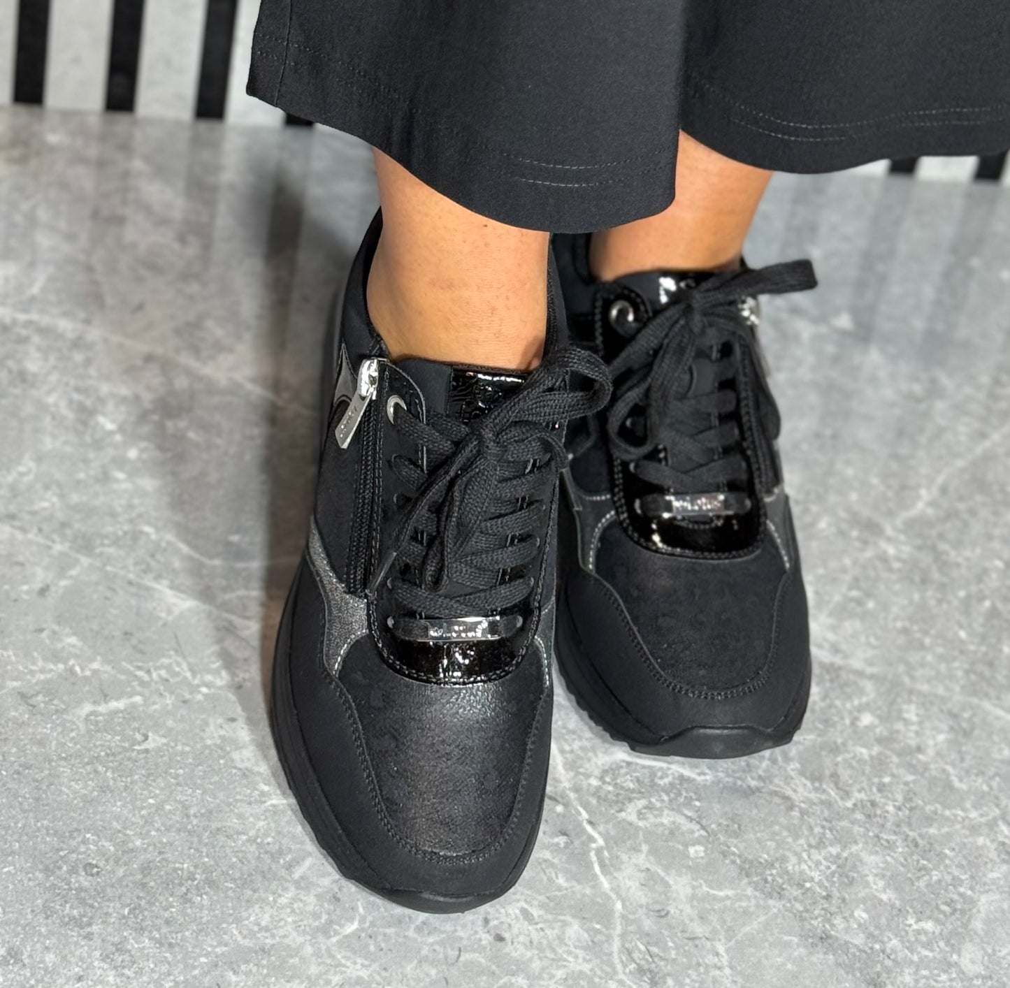 Lotus - 'Pluto' Black/Silver Wedge Trainer
