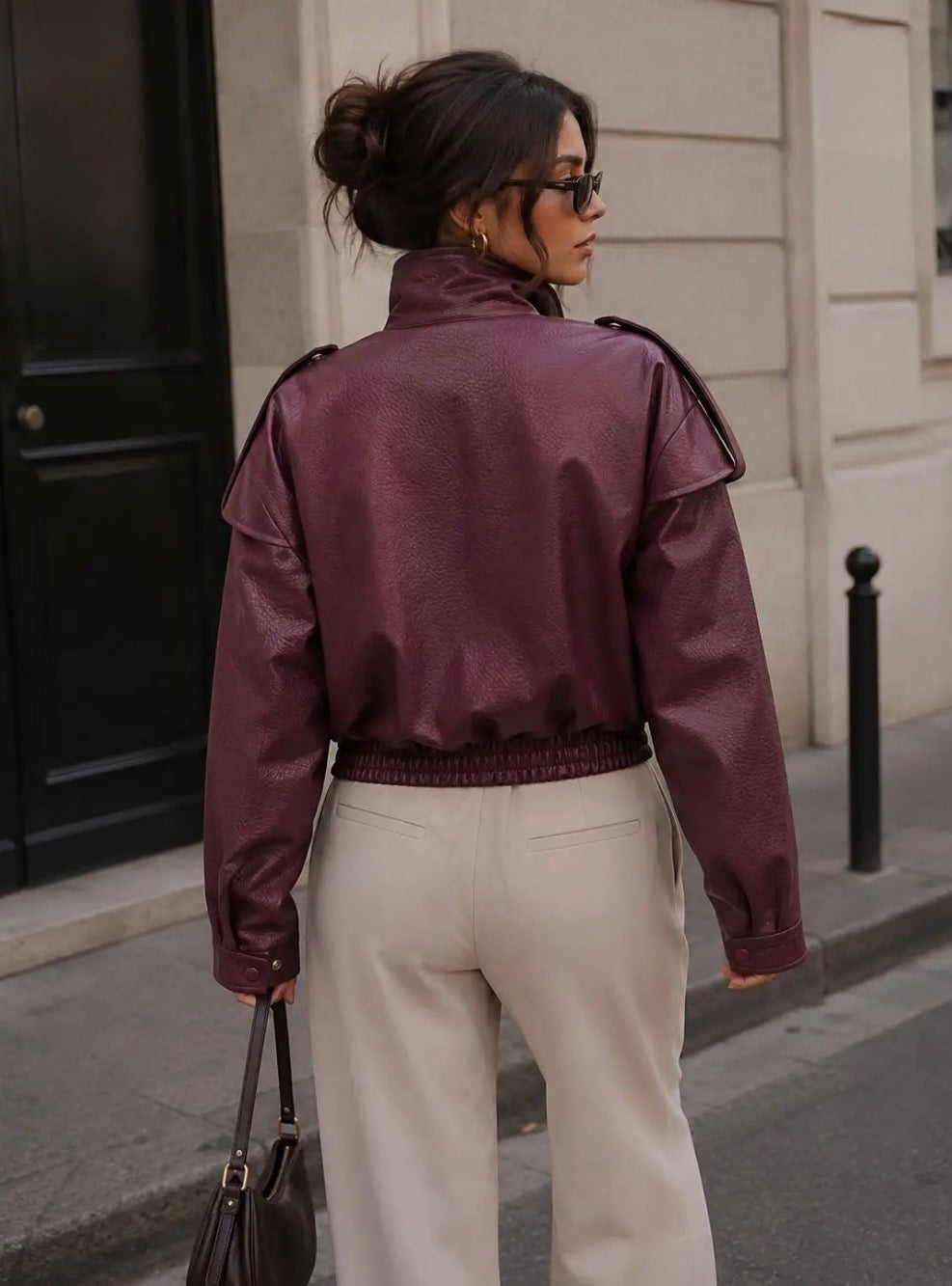 Plum Short Faux Leather Jacket