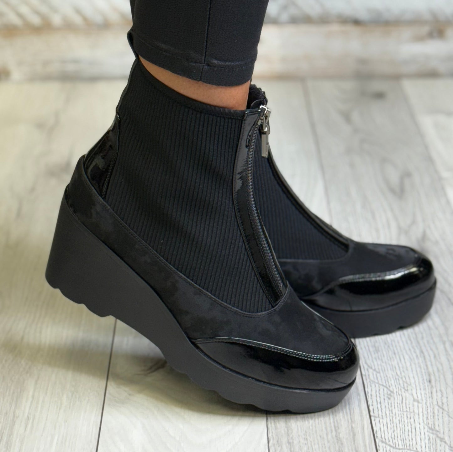 Redz - Black Front Zip Sock Boot