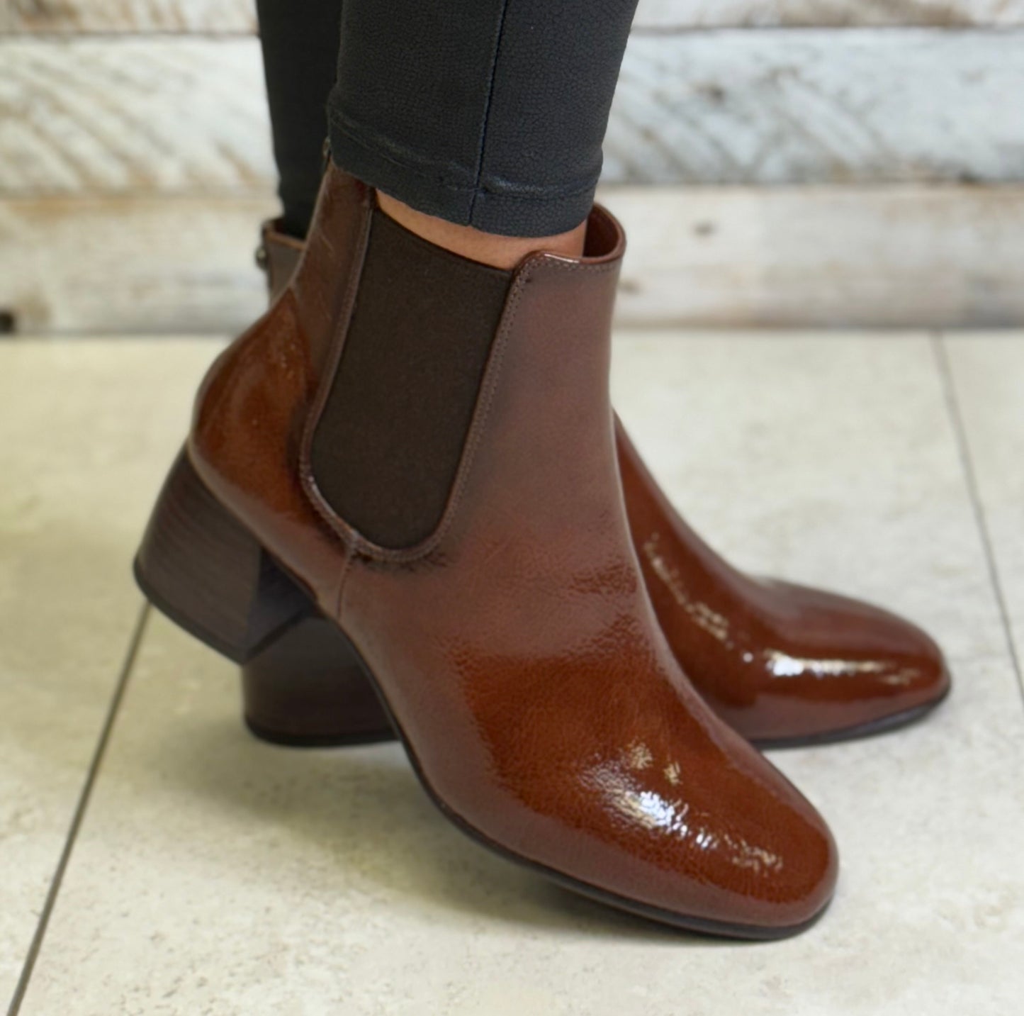 Tamaris - Cognac Patent Block Heel Boot