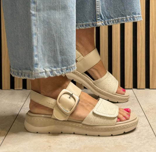 Jana - Ivory Combo Buckle Detail Leather Sandal