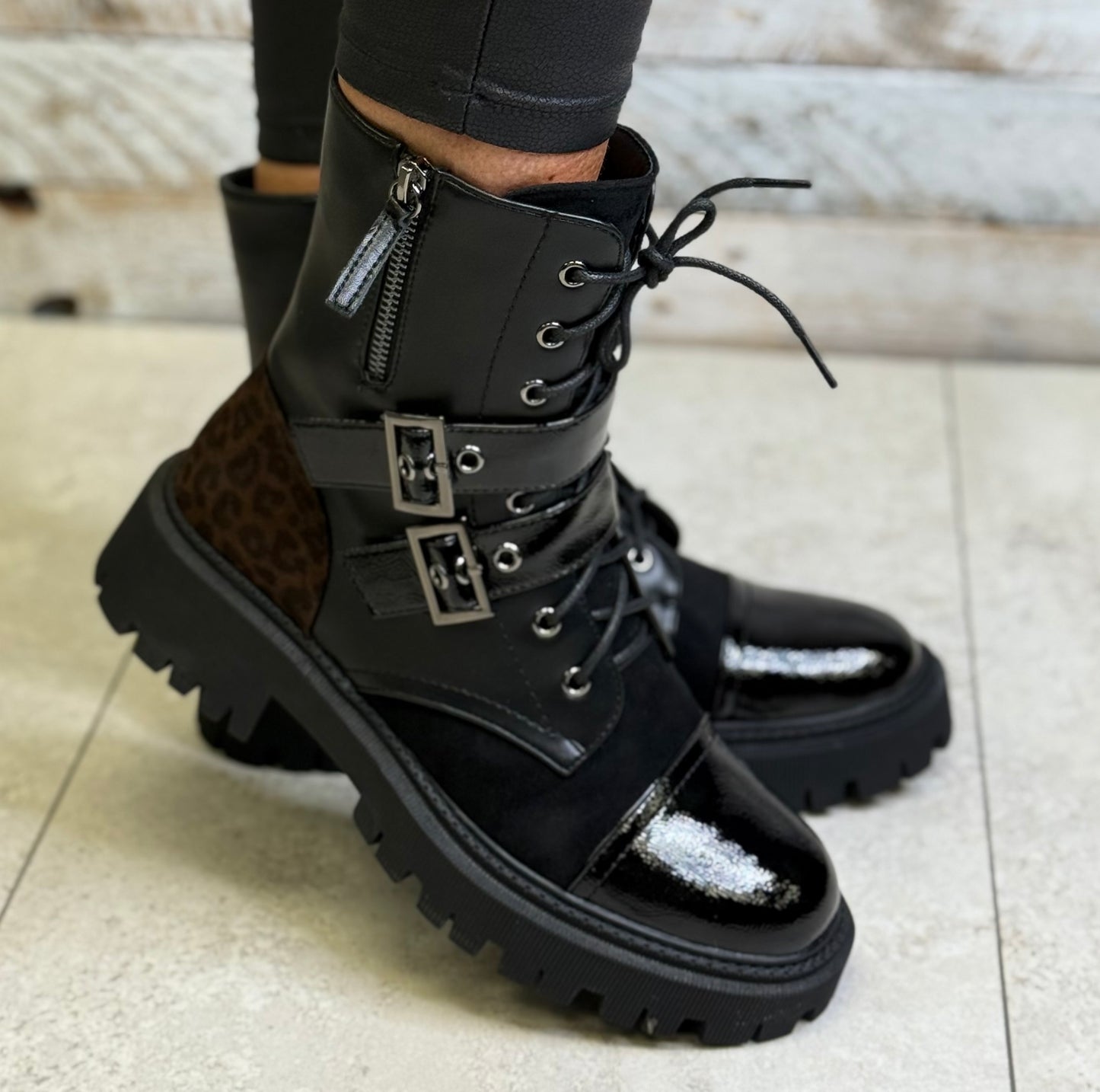 Dancing Matilda - Black Strap Detail Biker Boot