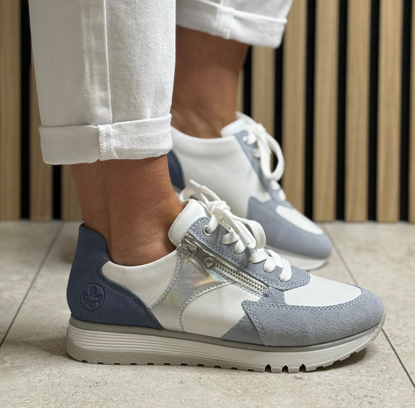 Rieker - Blue Combo Leather Trainer