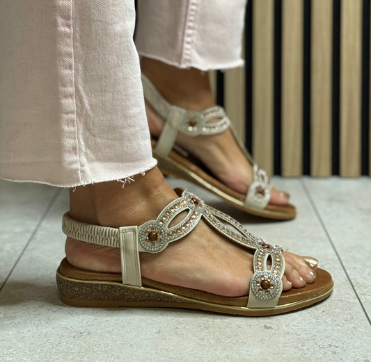 Lunar - 'Indigo' Beige Wide Fit Sandal