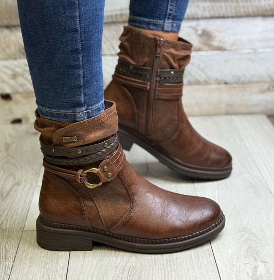 Jana - Cognac Strap Detail Softline Boot