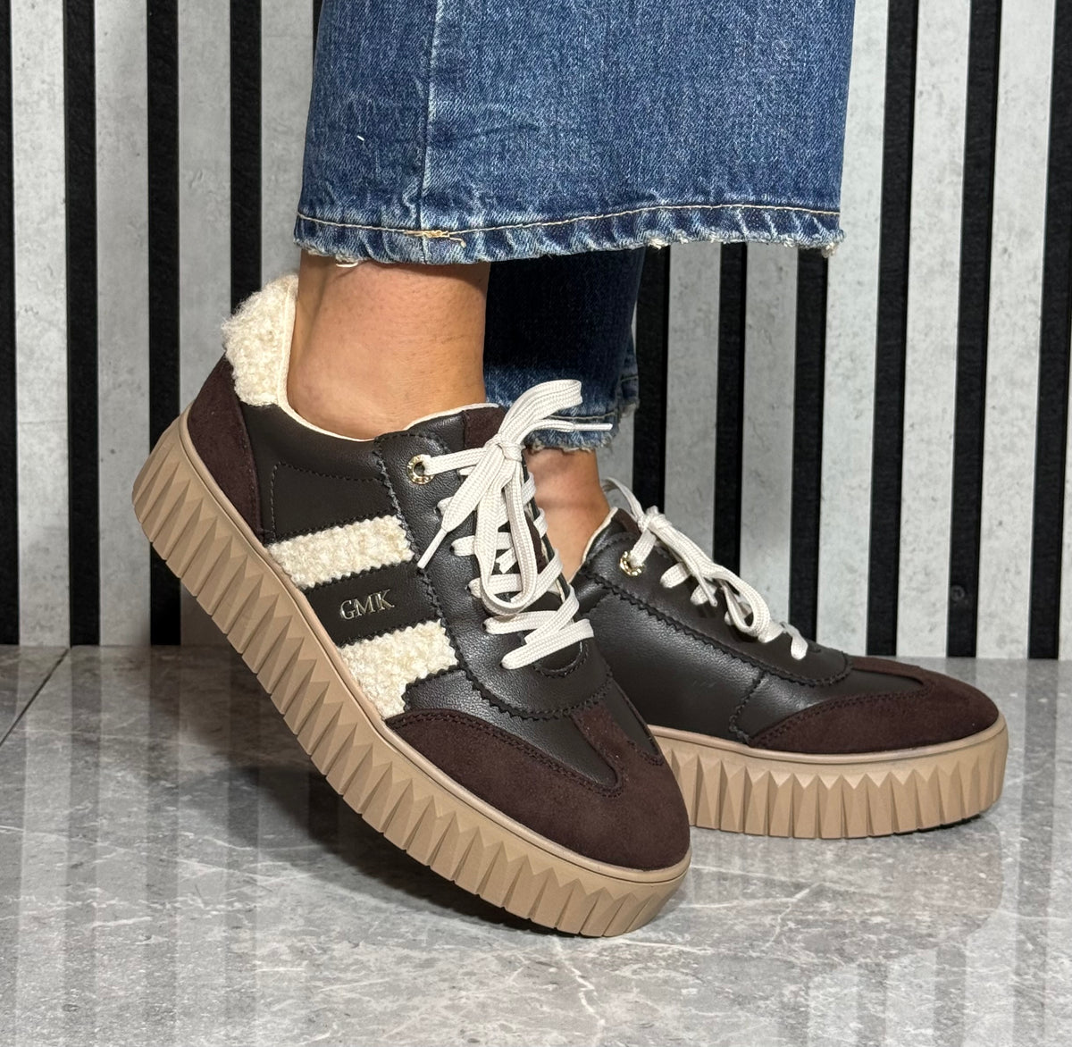 Marco Tozzi - Chocolate/Teddy Trim Platform Trainer