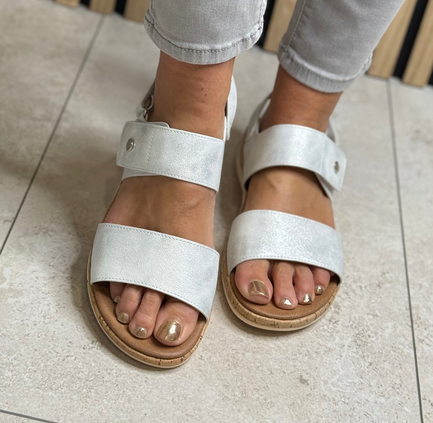 Lunar - 'Riley' Silver Velcro Sandal