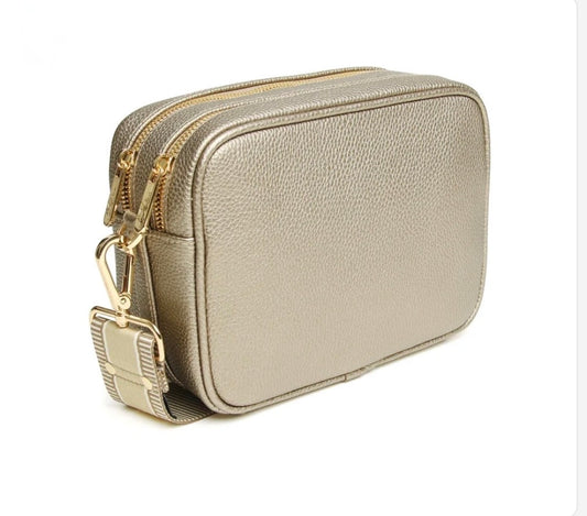 Alice Wheeler - Soho Bronze Crossbody (Beige Stripe Strap)