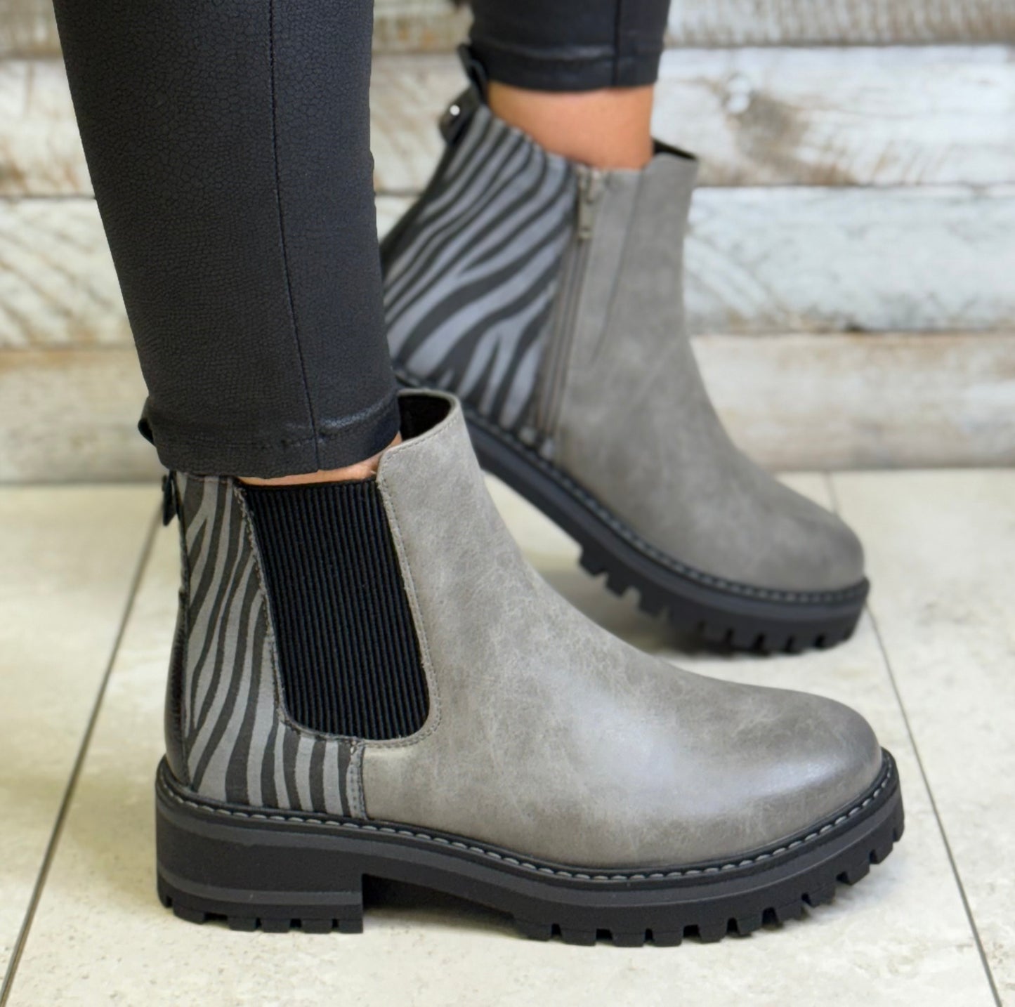 Lotus - 'Prescott' Grey/Zebra Print Chelsea Boot