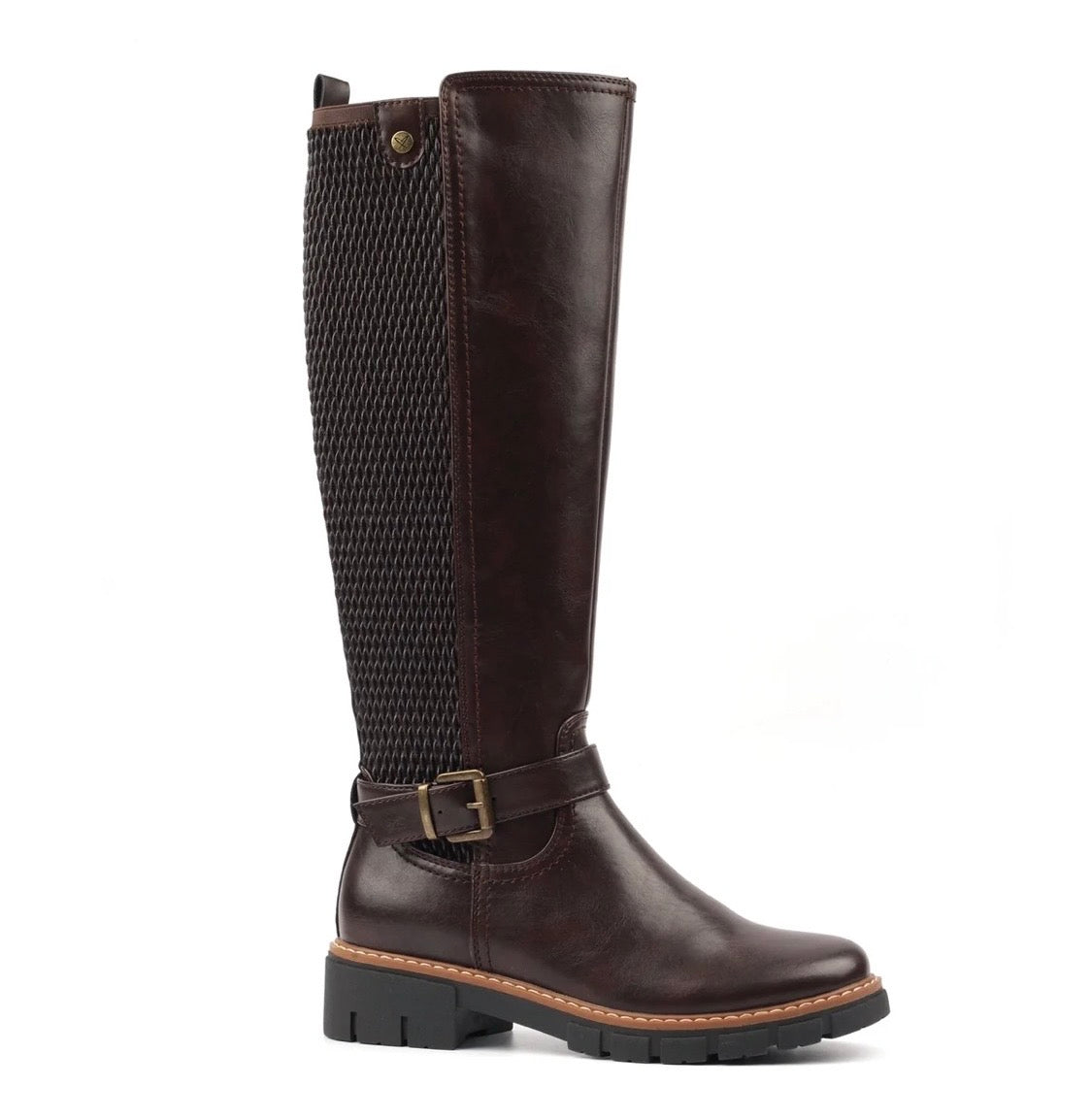 Lunar - 'Diana' Brown Stretch Gusset Long Boot
