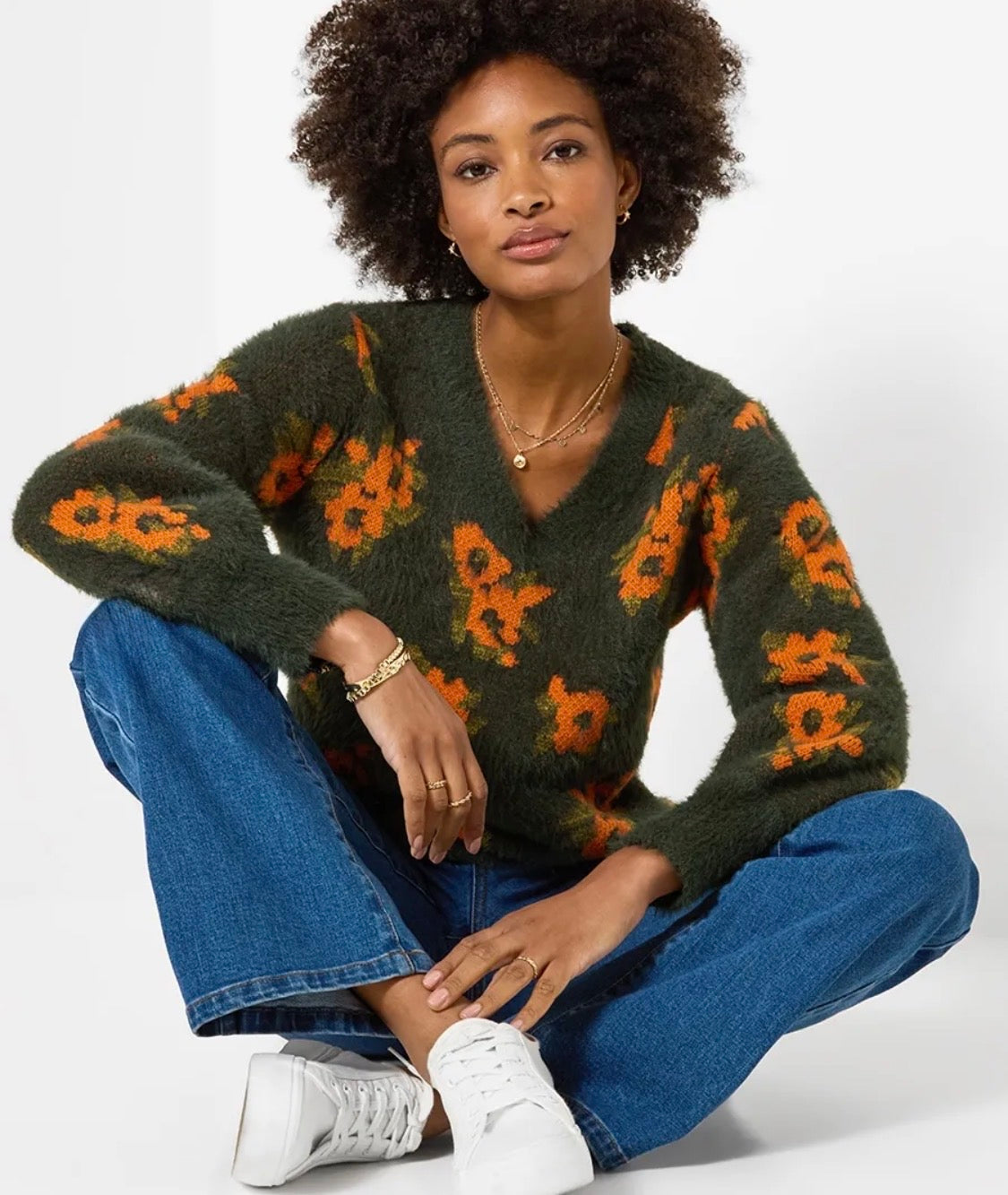 Joe Browns - Autumn Florals Fluffy V Neck Jumper
