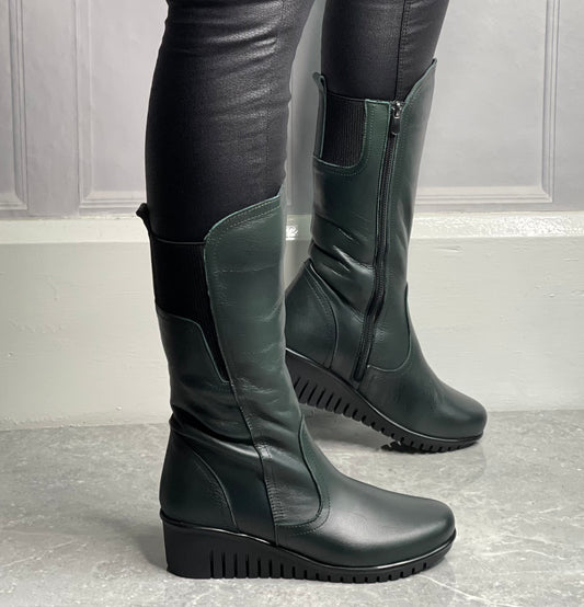 Lotus - 'Fitzgerad' Bottle Green Mid Length Leather Boot