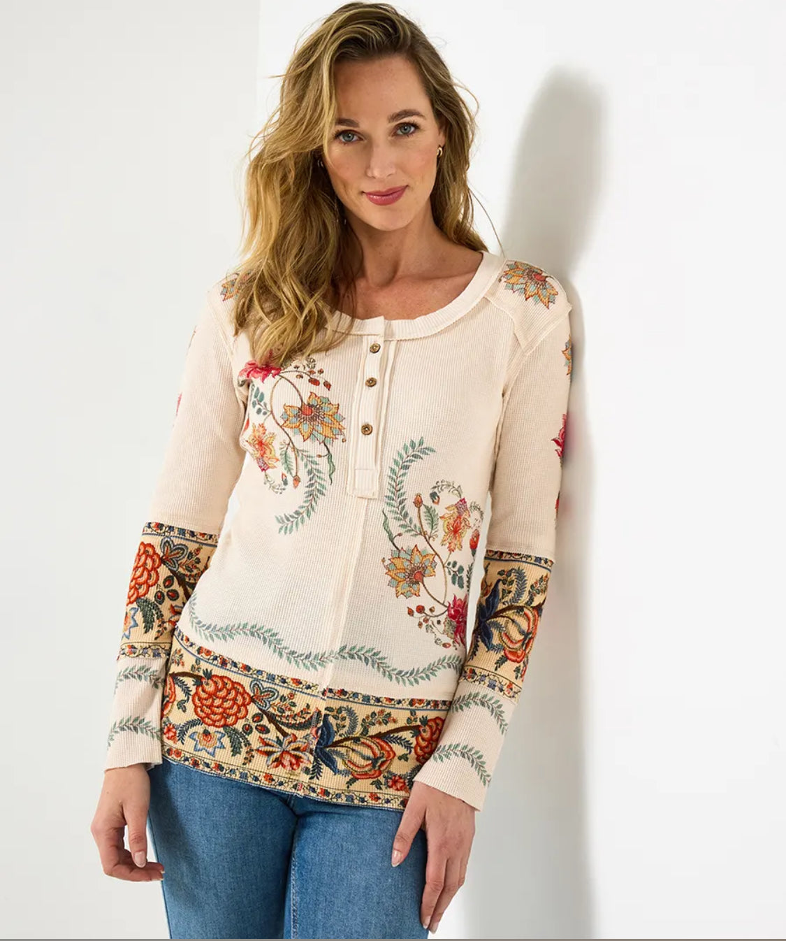 Joe Browns - Remarkable Printed Patchwork Henley Top
