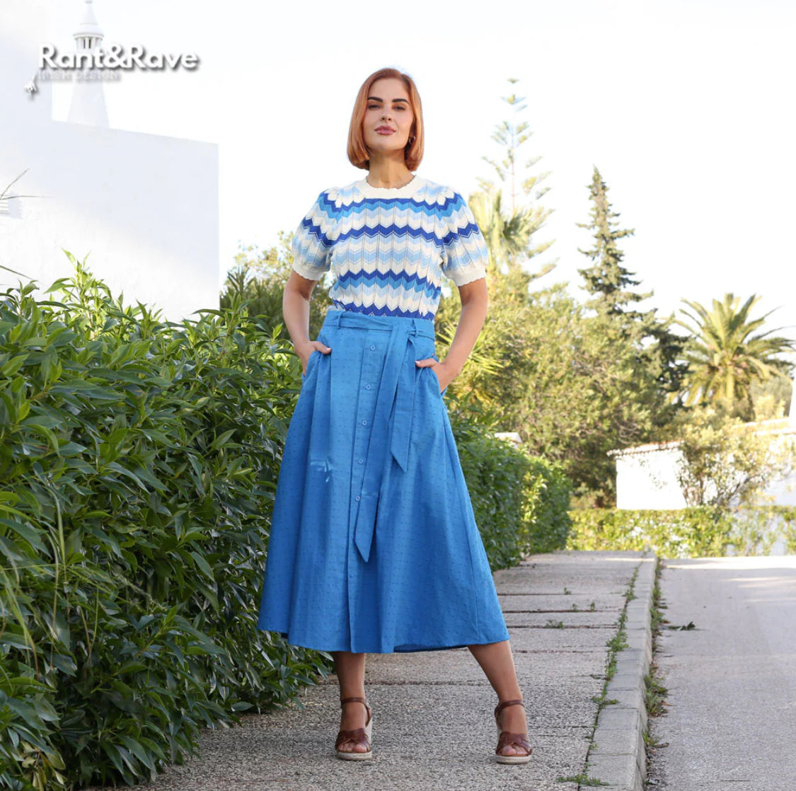 Rant & Rave - ‘Mavis’ Blue Short Sleeve Jumper