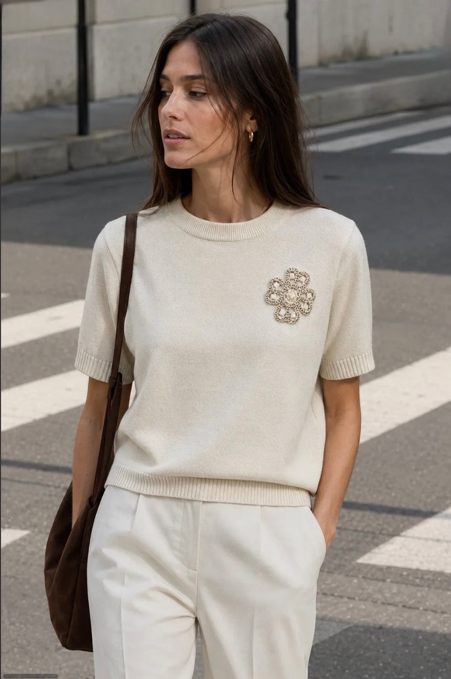Ivory Embroidered Detail Fine Knit
