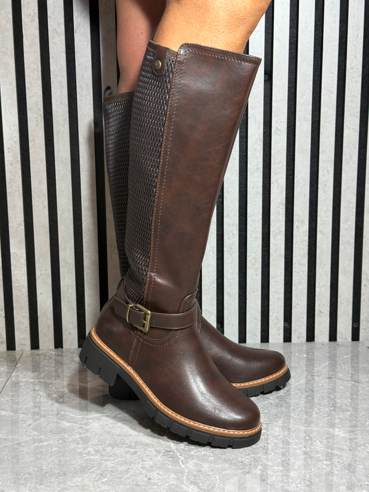 Lunar - 'Diana' Brown Stretch Gusset Long Boot