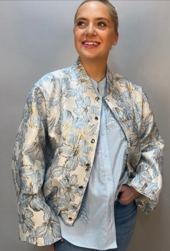 Powder Blue Floral Voile Detail Jacket
