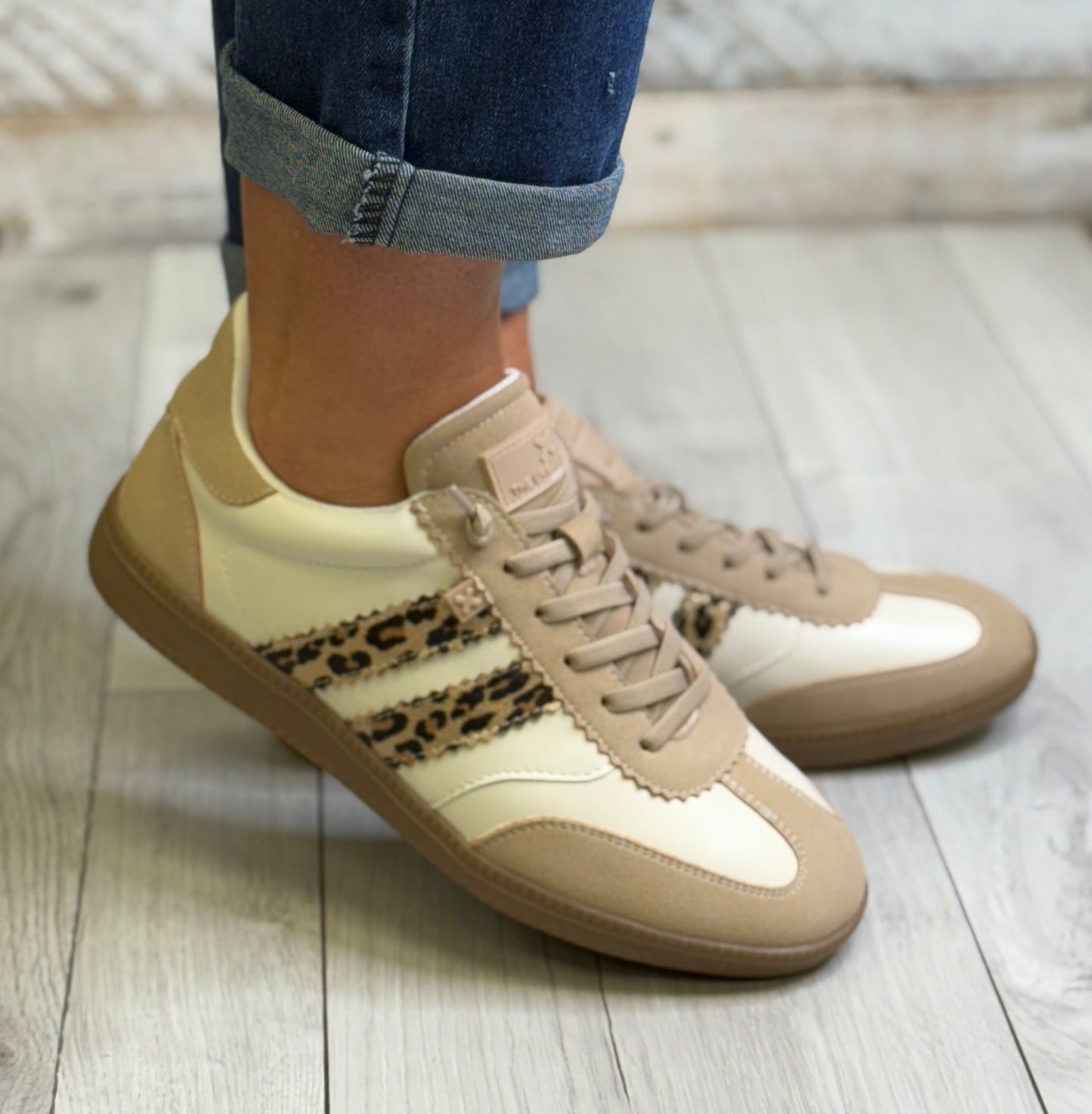 Xti - Beige/Leopard Gum Sole Trainer (144330)