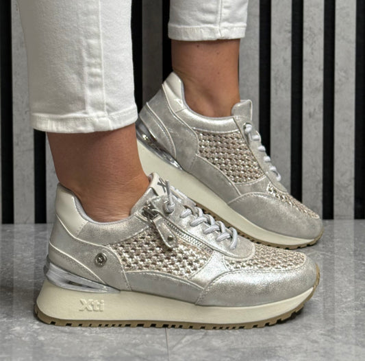 Xti - Silver Metallic Mesh Detail Trainer (145194)