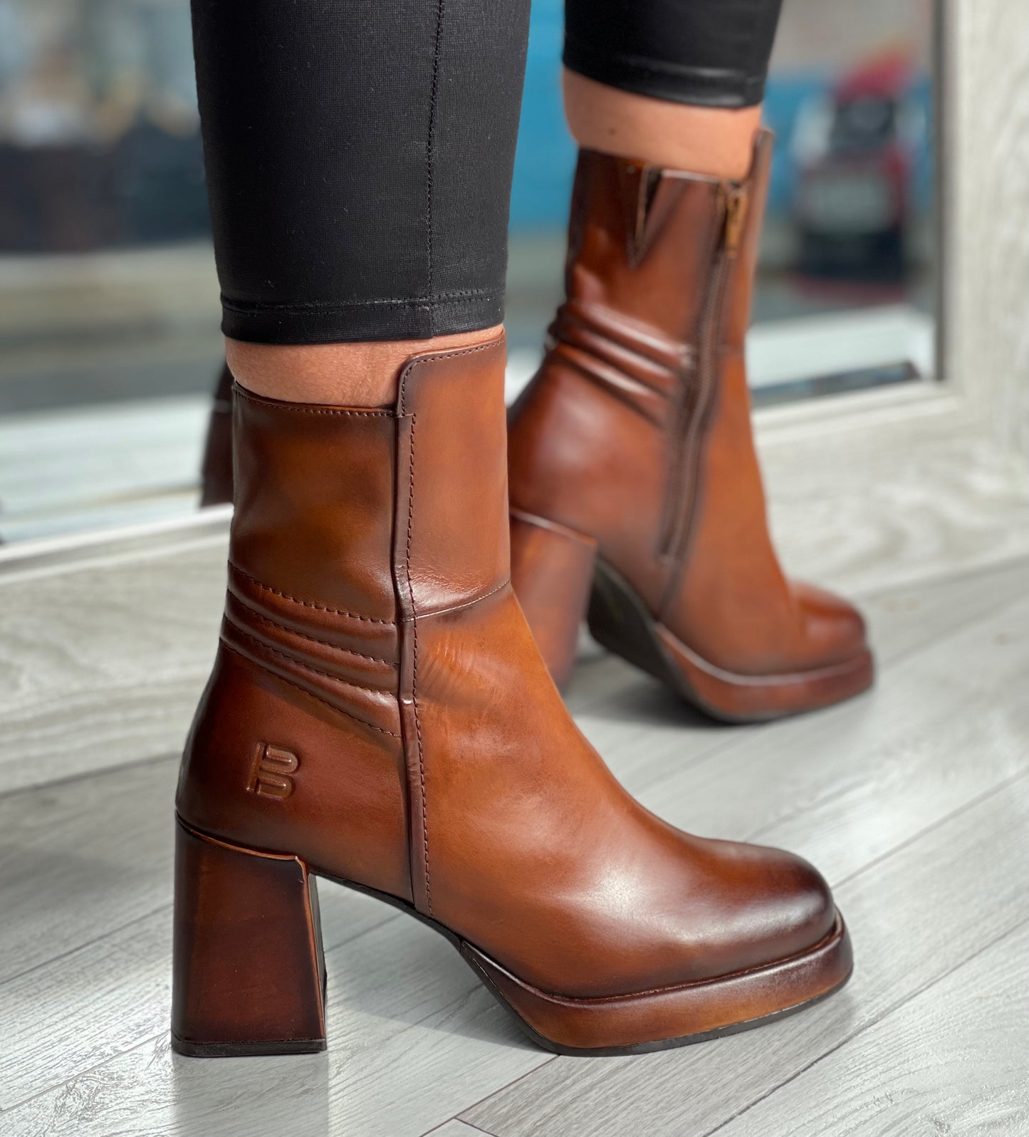 Bagatt- Cognac Block Heel Leather Boot