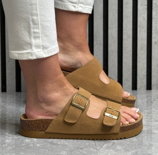 Xti - Camel Double Buckle Leather Sandal (142552)