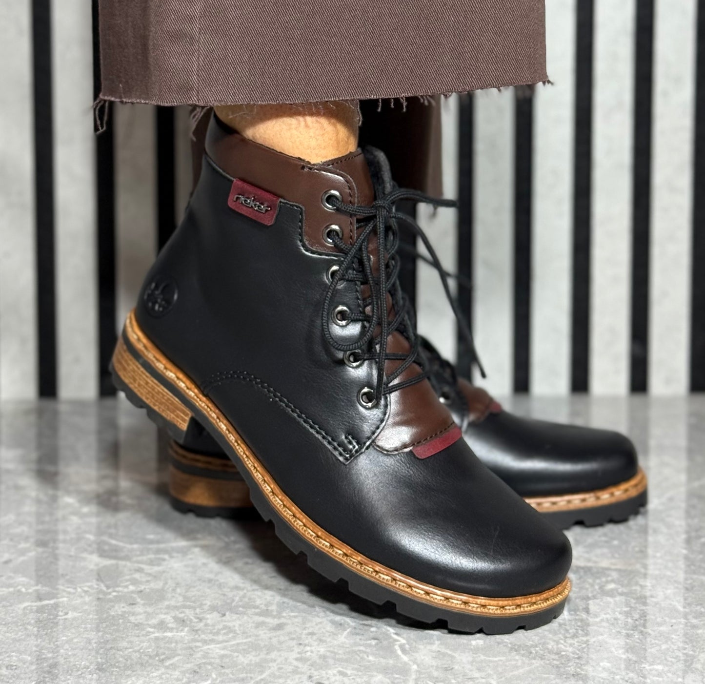 Rieker - Black/Brown Detail Lace Boot