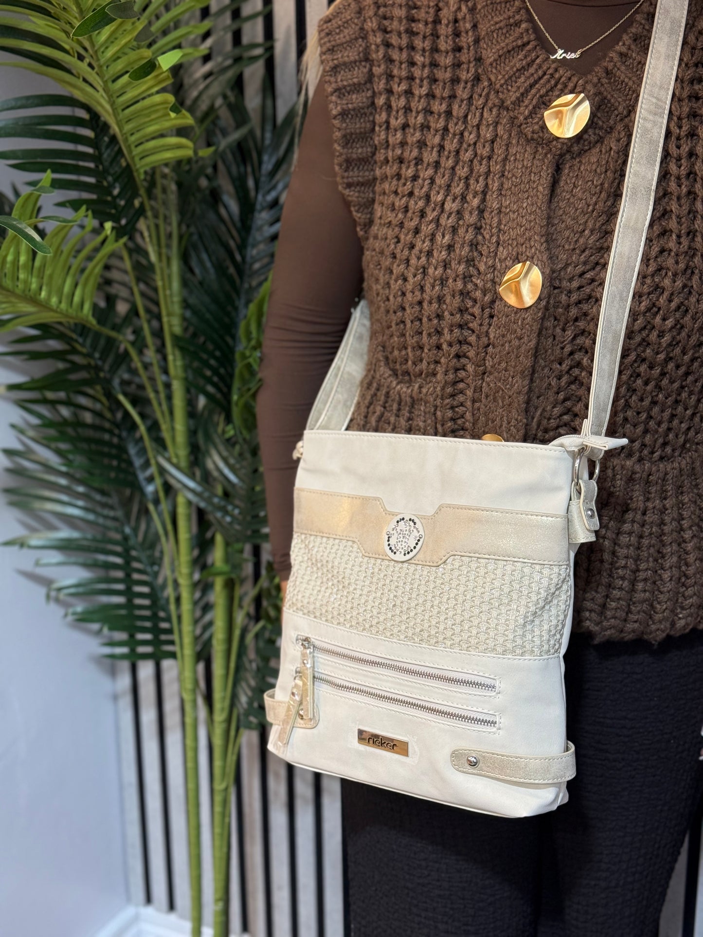 Rieker - Cream Metallic Crossbody Handbag (H1346-92)